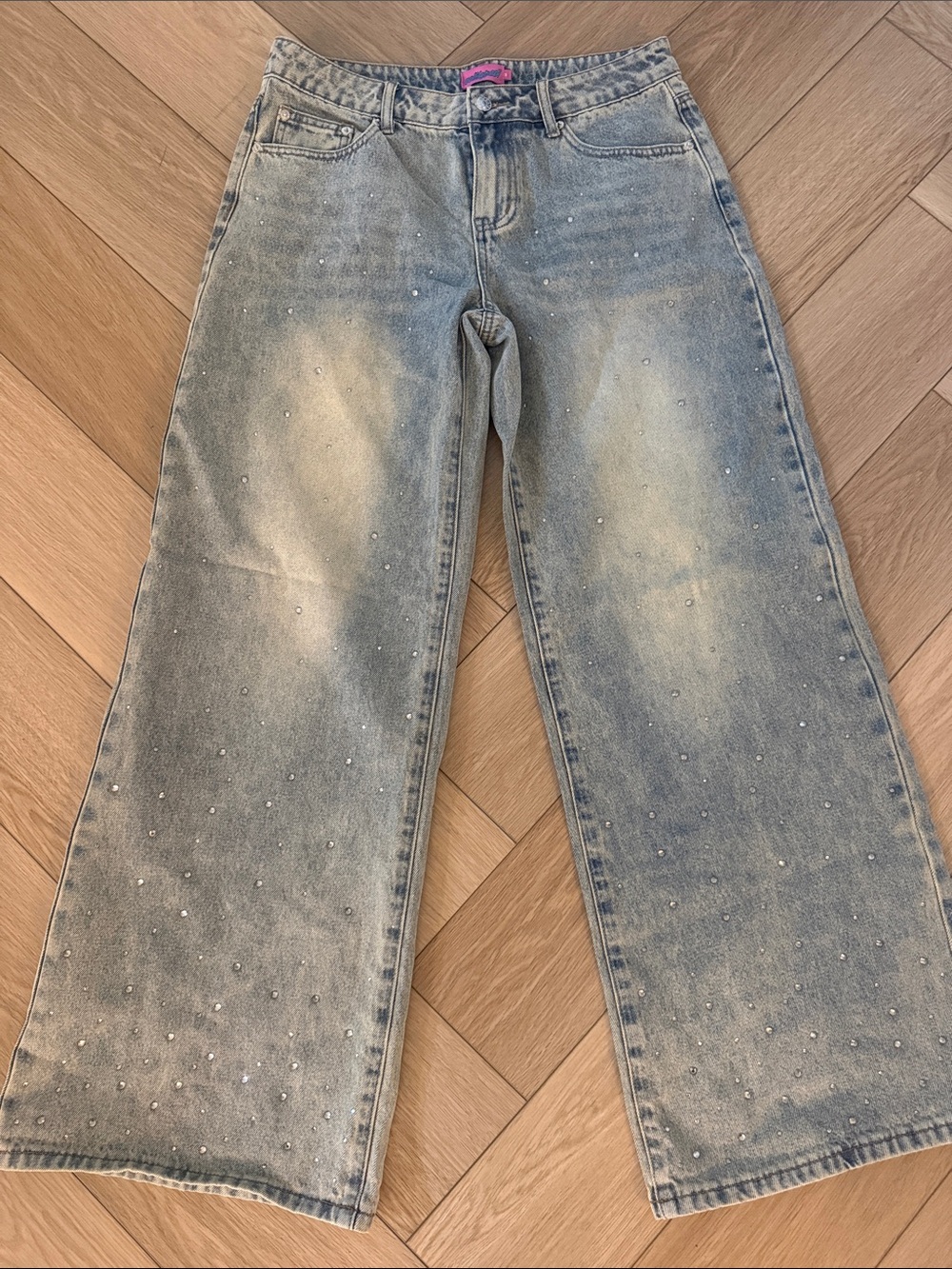 Edikted Light Blue Embellished Wide Leg Jeans